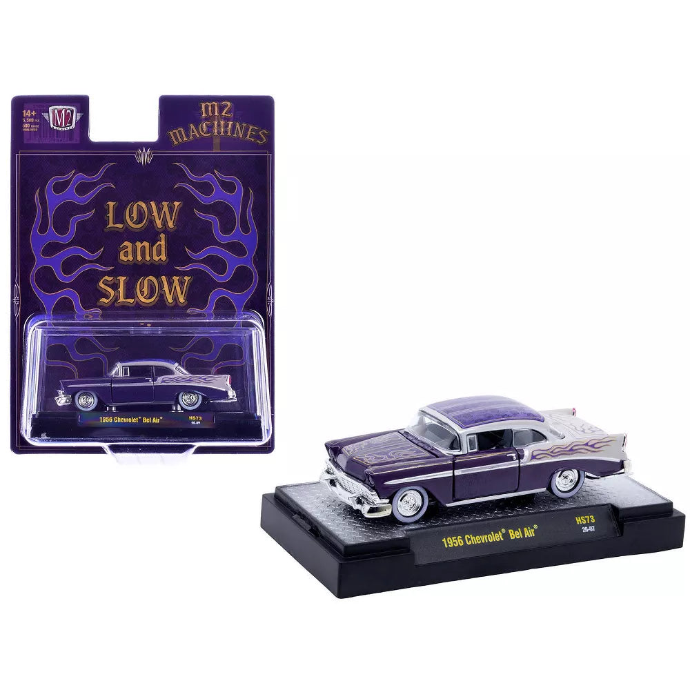 M2 Machines 1956 Chevrolet Bel Air "Low and Slow" Purple Two-Tone with Graphics Limited Ed 1/64 Diecast Model Car