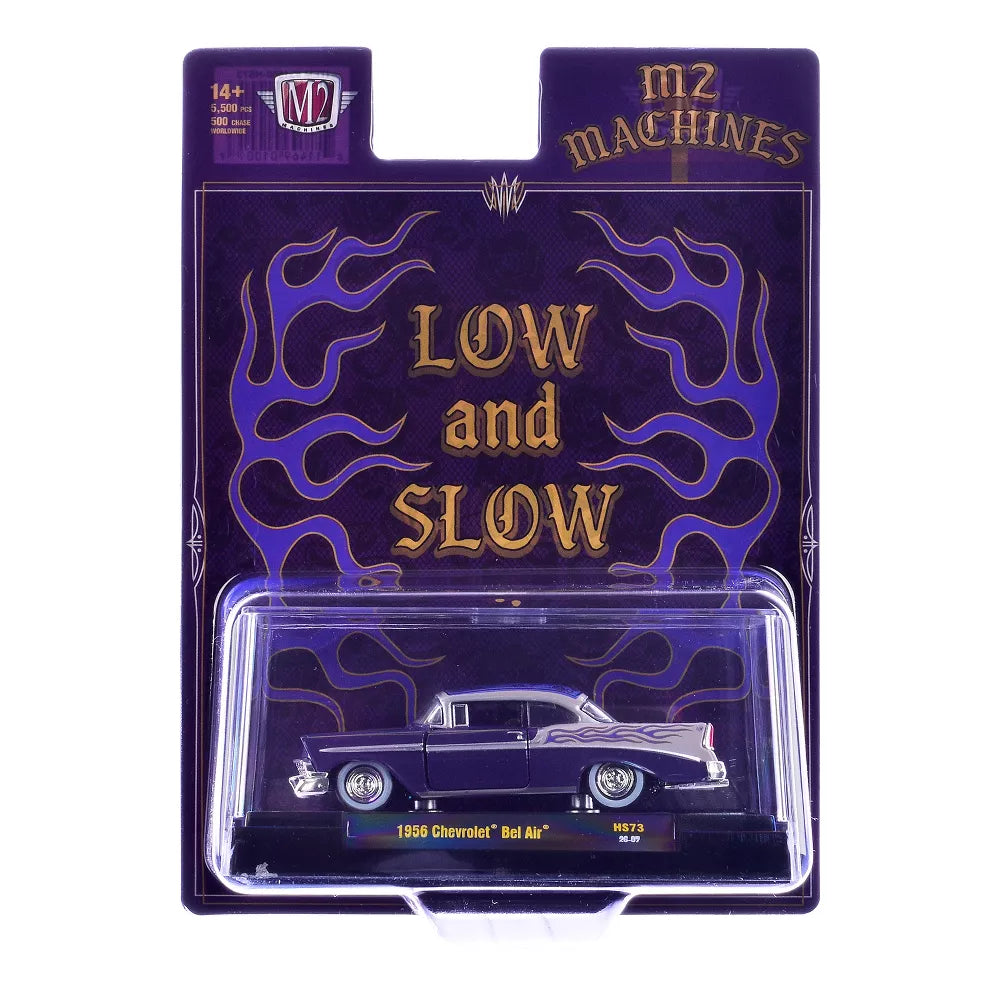 M2 Machines 1956 Chevrolet Bel Air "Low and Slow" Purple Two-Tone with Graphics Limited Ed 1/64 Diecast Model Car