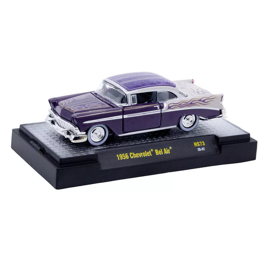 M2 Machines 1956 Chevrolet Bel Air "Low and Slow" Purple Two-Tone with Graphics Limited Ed 1/64 Diecast Model Car