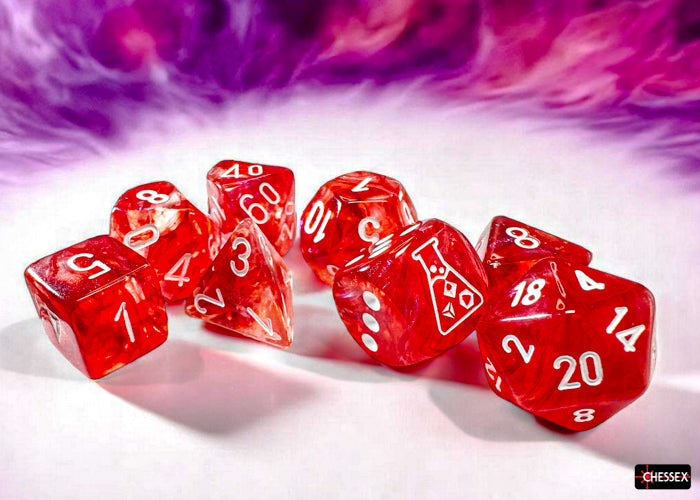 Chessex Lab Dice Polyhedral 7-Die set Borealis Passion/White CHX30070