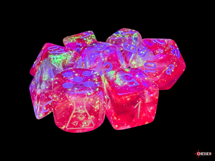 Chessex Lab Dice Polyhedral 7-Die set Borealis Passion/White CHX30070