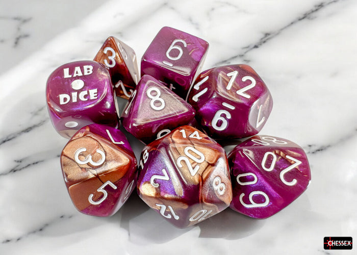 Chessex Lab Dice Polyhedral 7-Die set Gemini Purple/White CHX30071