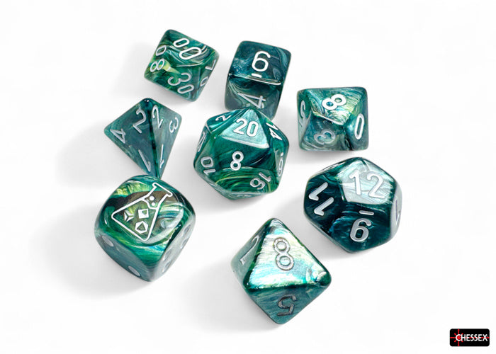 Chessex Lab Dice Polyhedral 7-Die set Lustrous Neptune/Grey CHX30072