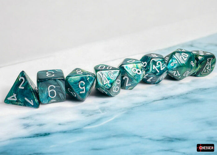 Chessex Lab Dice Polyhedral 7-Die set Lustrous Neptune/Grey CHX30072