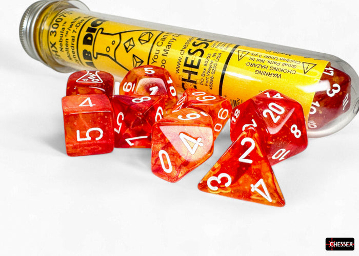 Chessex Lab Dice Polyhedral 7-Die set Nebula Molten/White CHX30069