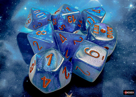 Chessex Lab Dice Polyhedral 7-Die set Borealis Midnight/Copper CHX30073