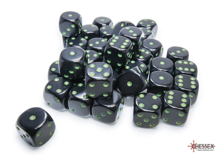 Chessex 12mm 36-Die Set-Opaque Black/Green CHX25858