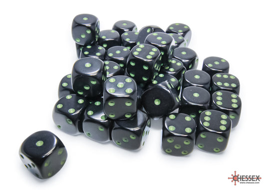 Chessex 12mm 36-Die Set-Opaque Black/Green CHX25858