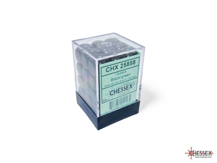 Chessex 12mm 36-Die Set-Opaque Black/Green CHX25858