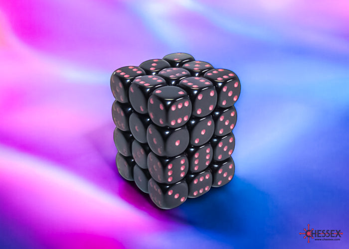 Chessex 12mm 36-Die Set-Opaque Black/Pink CHX25848