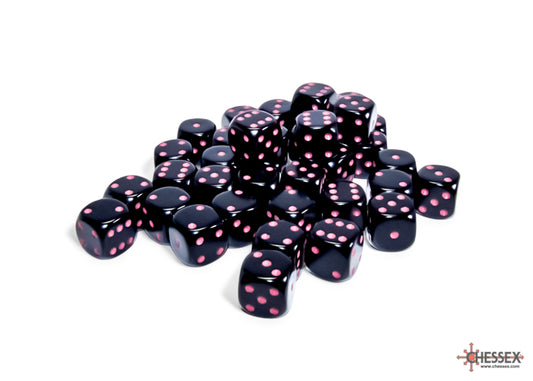Chessex 12mm 36-Die Set-Opaque Black/Pink CHX25848