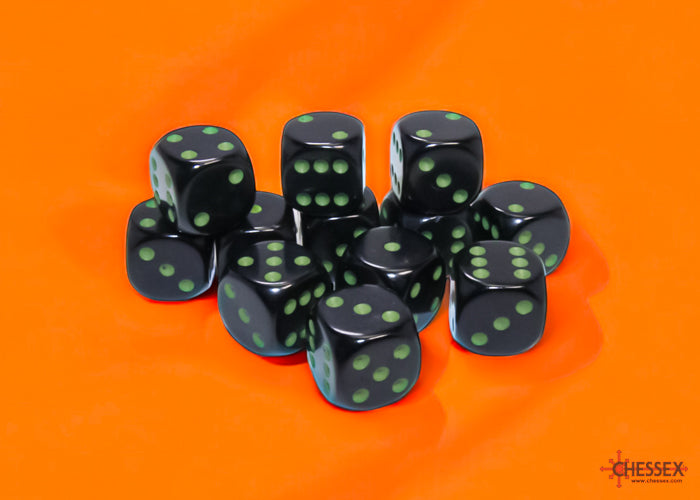 Chessex 16mm 12-Die Set-Opaque Black/Green CHX25658