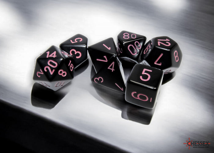Chessex Polyhedral 7-Die Set-Opaque Black/Pink CHX25448
