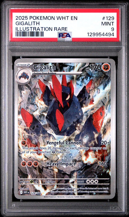 2025 POKEMON WHT EN-WHITE FLARE 129 GIGALITH ILLUSTRATION RARE PSA 9