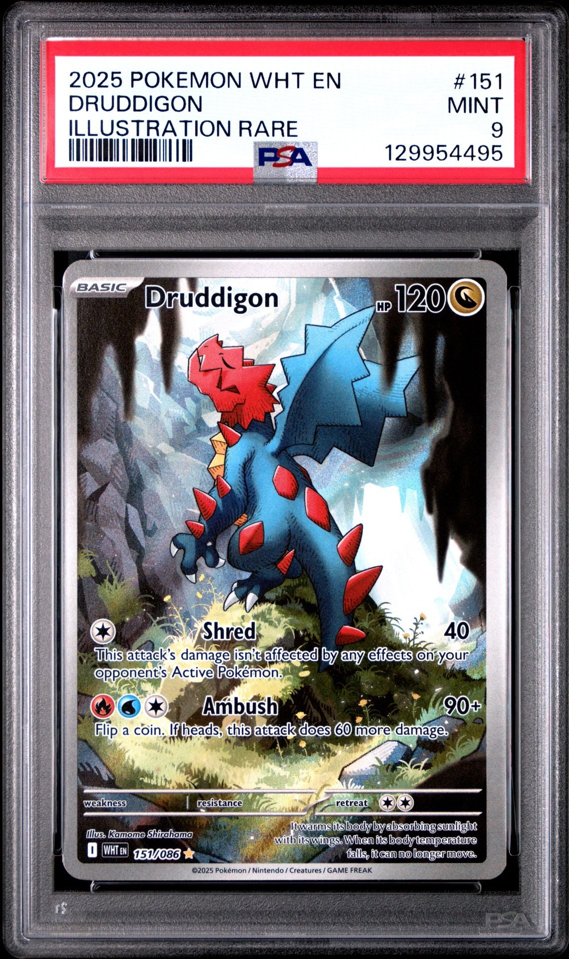 2025 POKEMON WHT EN-WHITE FLARE 151 DRUDDIGON ILLUSTRATION RARE PSA 9
