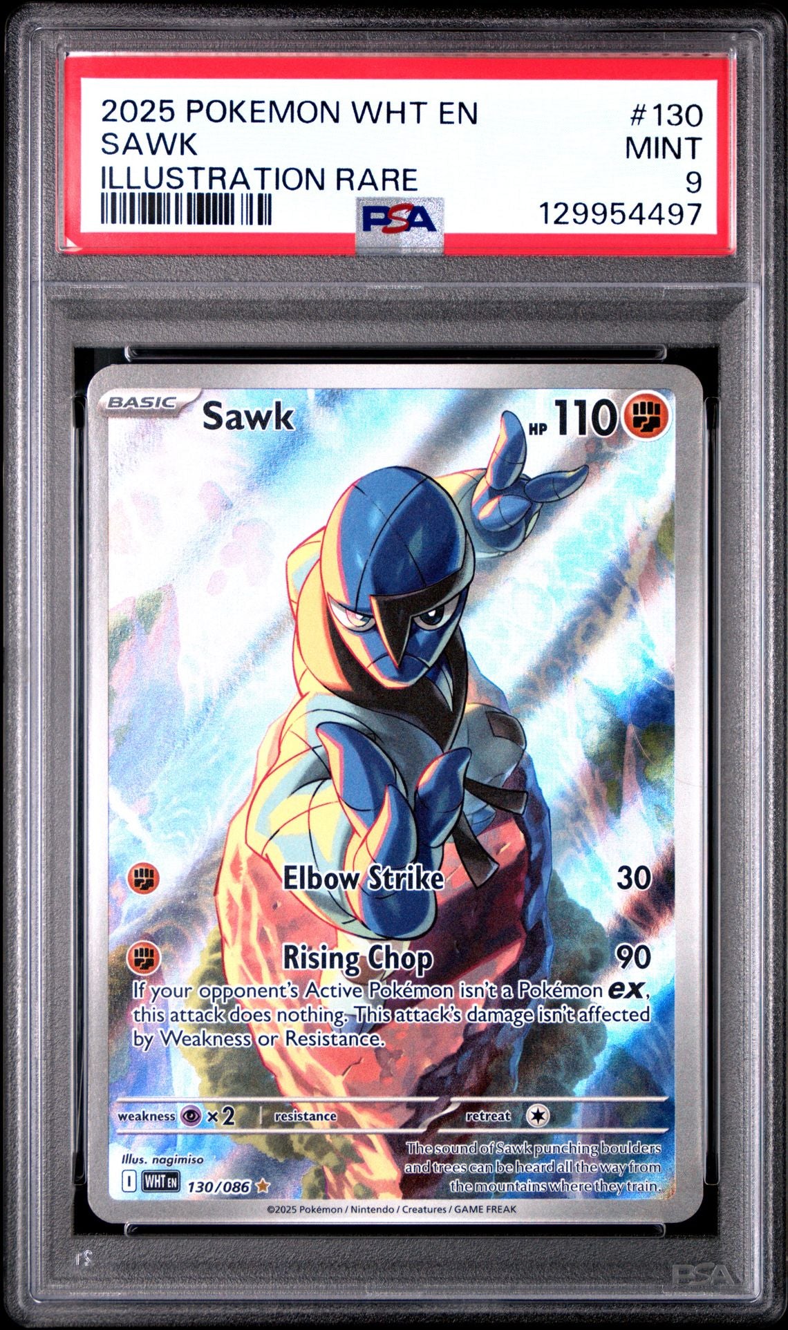 2025 POKEMON WHT EN-WHITE FLARE 130 SAWK ILLUSTRATION RARE PSA 9