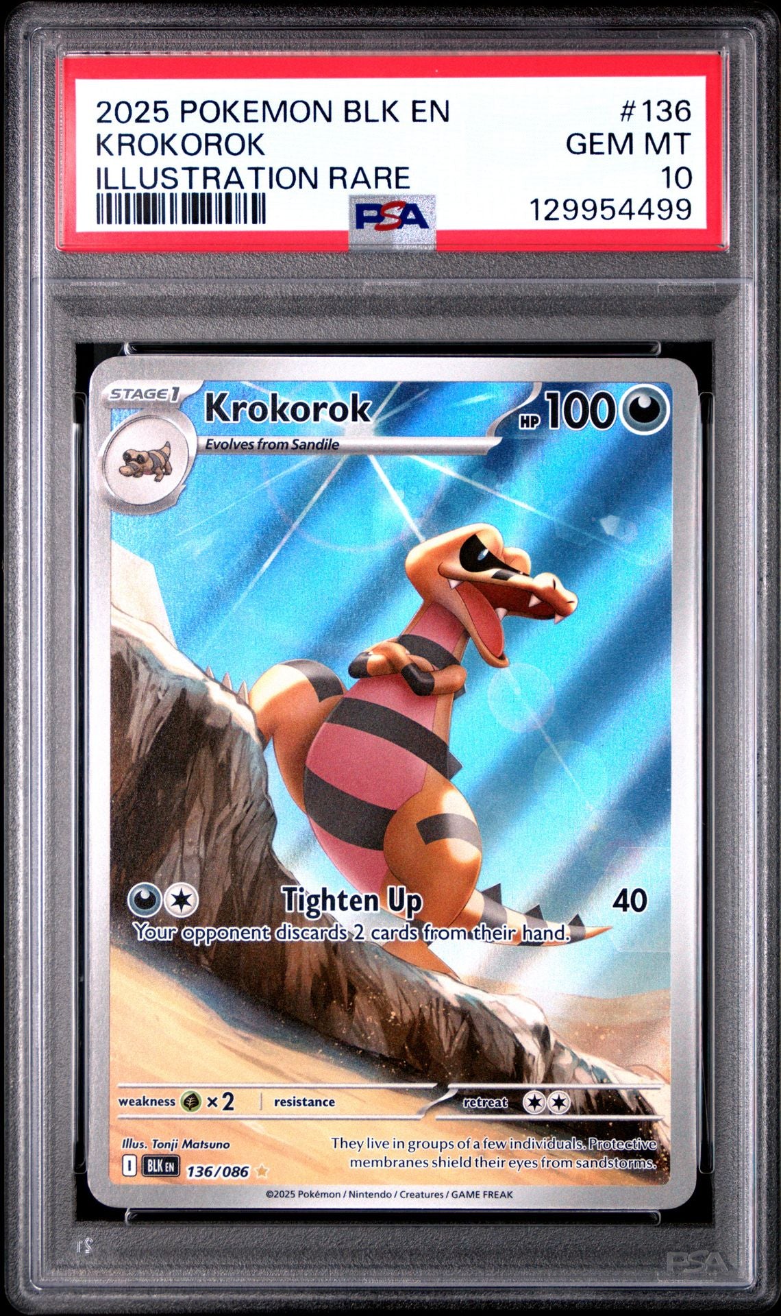 2025 POKEMON BLK EN-BLACK BOLT 136 KROKOROK ILLUSTRATION RARE PSA 10