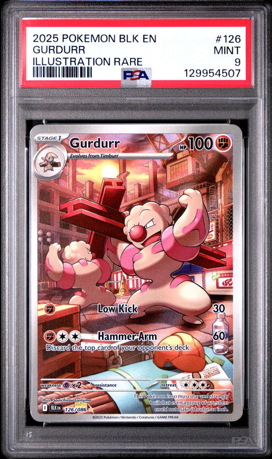 2025 POKEMON BLK EN-BLACK BOLT 126 GURDURR ILLUSTRATION RARE PSA 9
