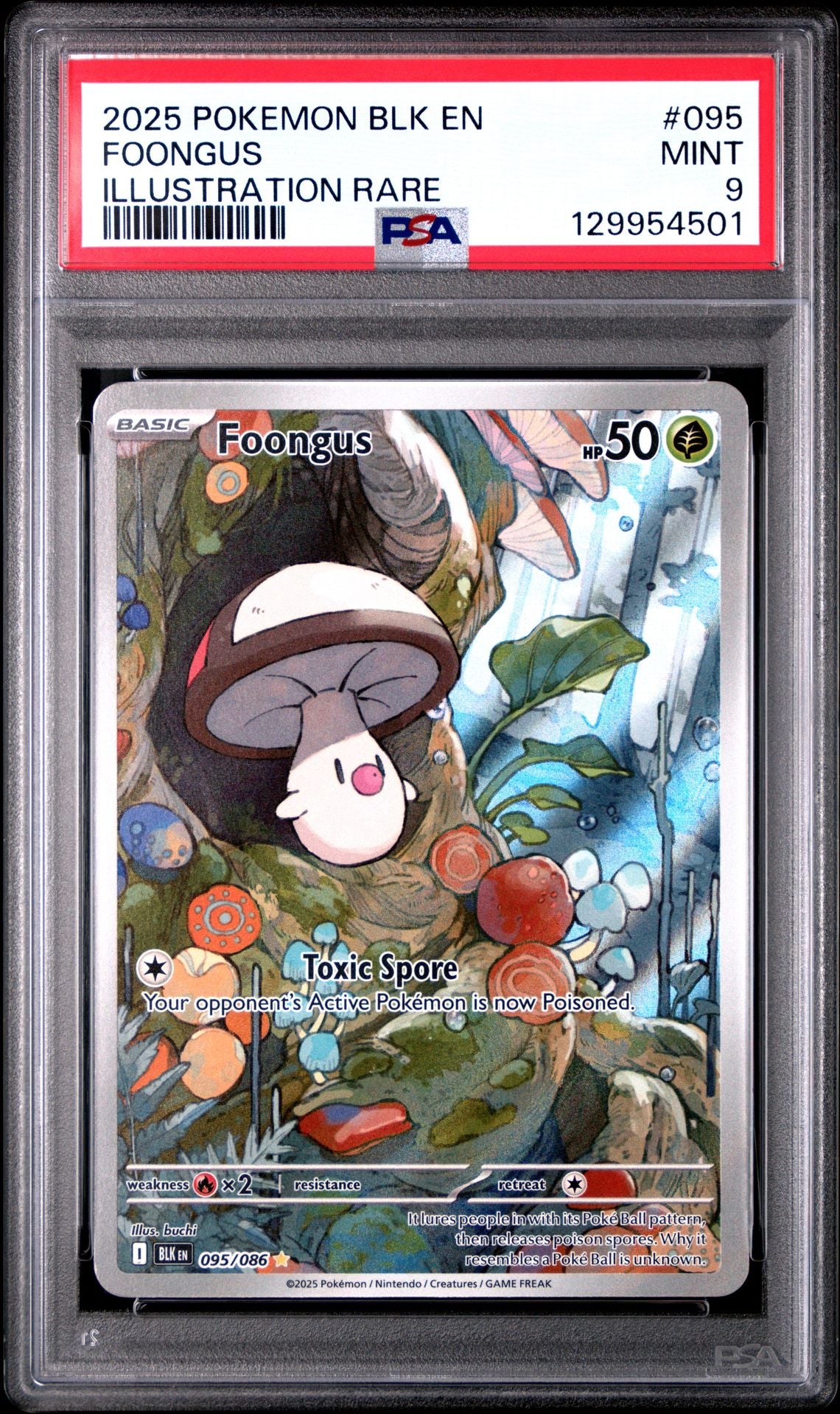2025 POKEMON BLK EN-BLACK BOLT 095 FOONGUS ILLUSTRATION RARE PSA 9