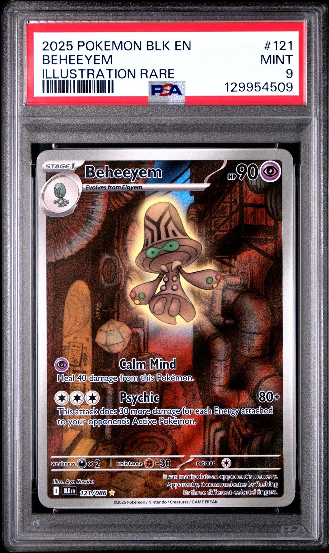2025 POKEMON BLK EN-BLACK BOLT 121 BEHEEYEM ILLUSTRATION RARE PSA 9