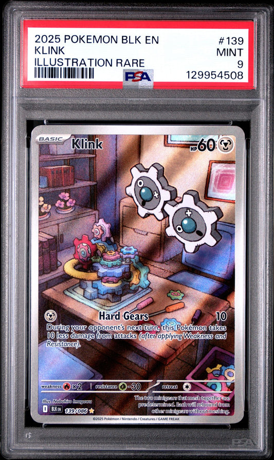 2025 POKEMON BLK EN-BLACK BOLT 139 KLINK ILLUSTRATION RARE PSA 9