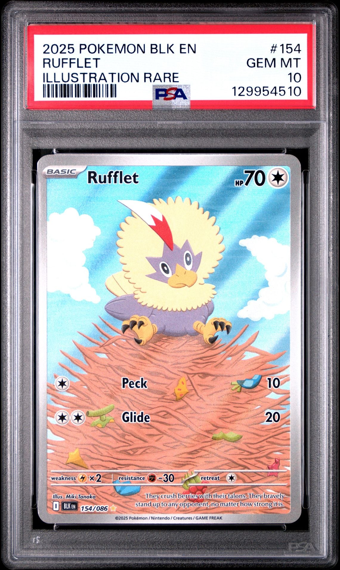 2025 POKEMON BLK EN-BLACK BOLT 154 RUFFLET ILLUSTRATION RARE PSA 10