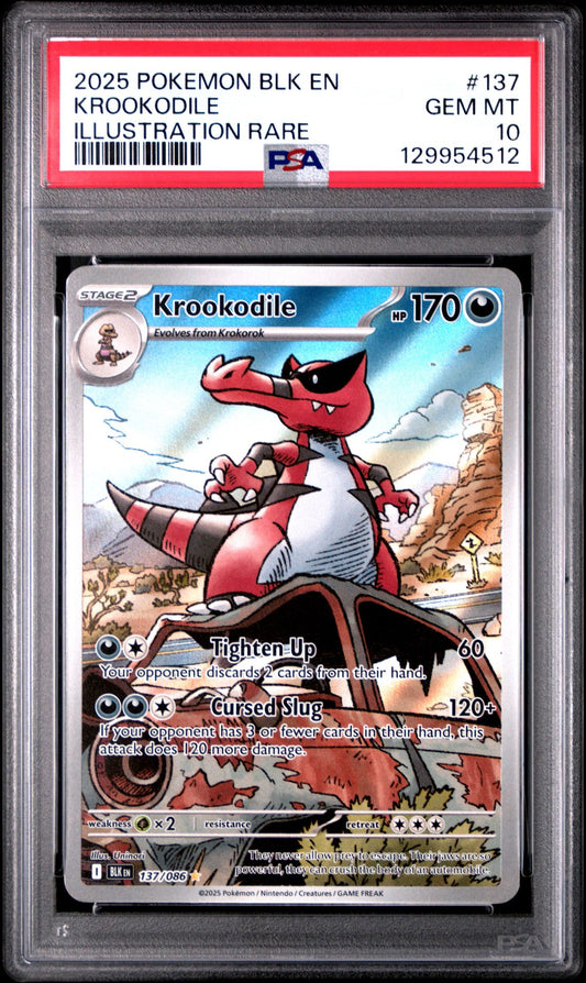 2025 POKEMON BLK EN-BLACK BOLT 137 KROOKODILE ILLUSTRATION RARE PSA 10