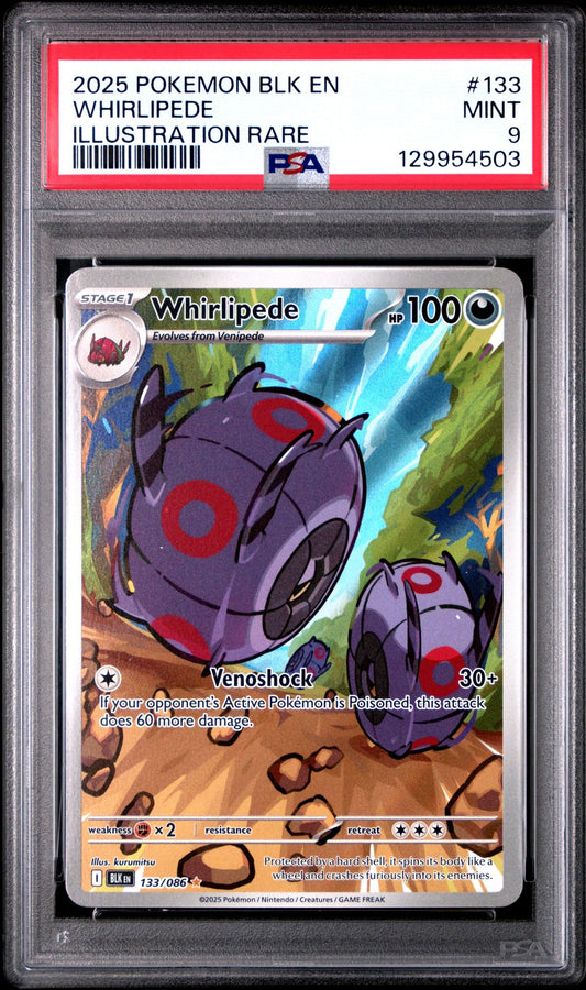 2025 POKEMON BLK EN-BLACK BOLT 133 WHIRLIPEDE ILLUSTRATION RARE PSA 9