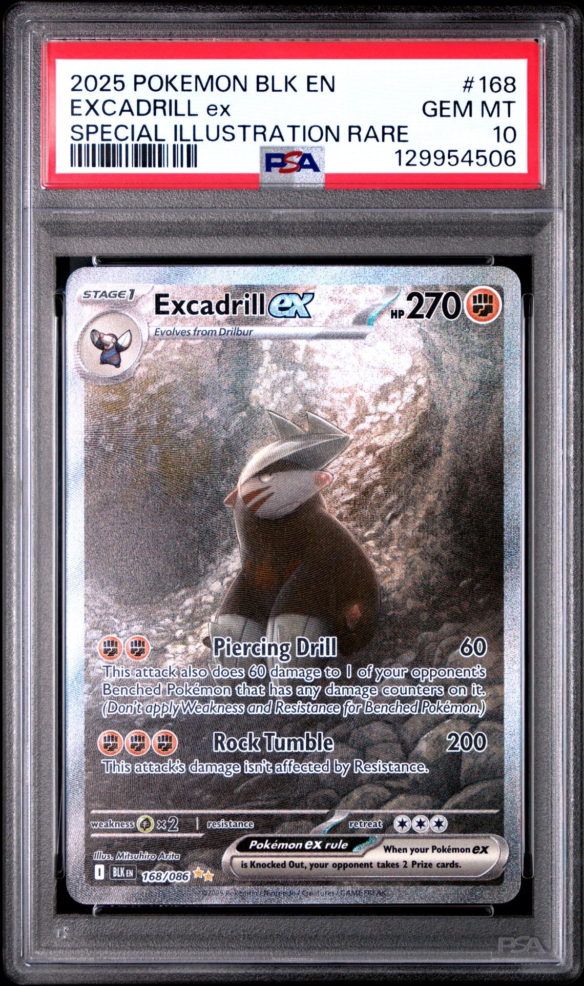 2025 POKEMON BLK EN-BLACK BOLT 168 EXCADRILL EX SPECIAL ILLUSTRATION RARE PSA 10