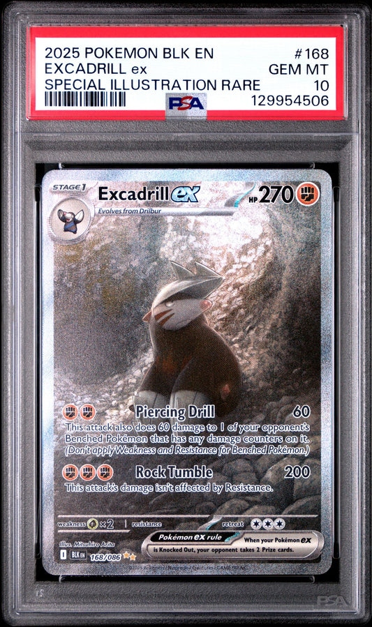 2025 POKEMON BLK EN-BLACK BOLT 168 EXCADRILL EX SPECIAL ILLUSTRATION RARE PSA 10