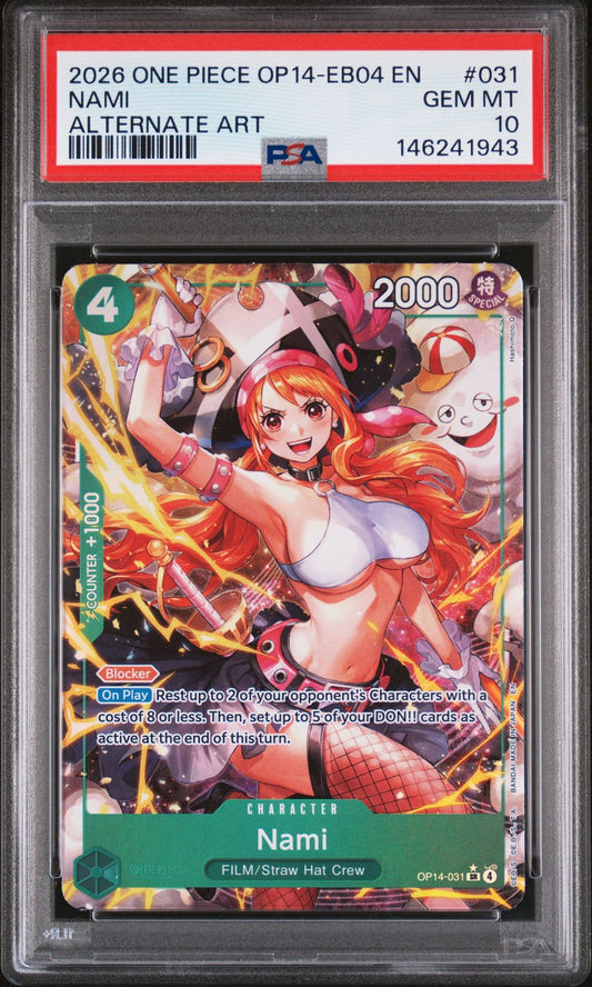 One Piece OP14 EB04 Nami 031 Alt Art PSA 10