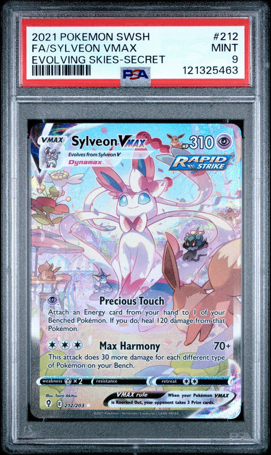 2021 Pokemon SWSH FA/Sylveon VMAX Evolving Skies-Secret PSA 9