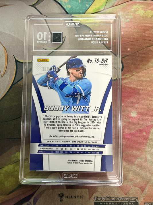 CONSIGN 2025 Panini Prizm Bobby Witt Jr Throwback Signature Pulsar Prizm TAG #10