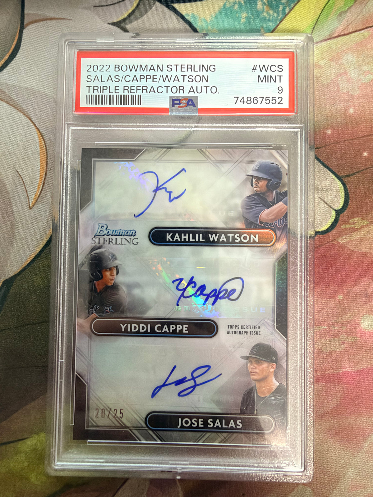 CONSIGN 2022 Bowman Sterling Salas/Cappe/Watson Triple Refractor Auto PSA #9