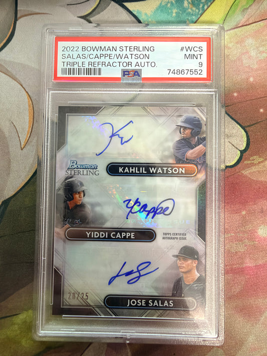 CONSIGN 2022 Bowman Sterling Salas/Cappe/Watson Triple Refractor Auto PSA #9