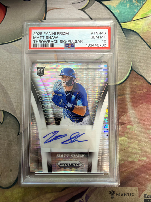 CONSIGN 2025 Panini Prizm Matt Shaw Throwback Sig Pulsar PSA #10