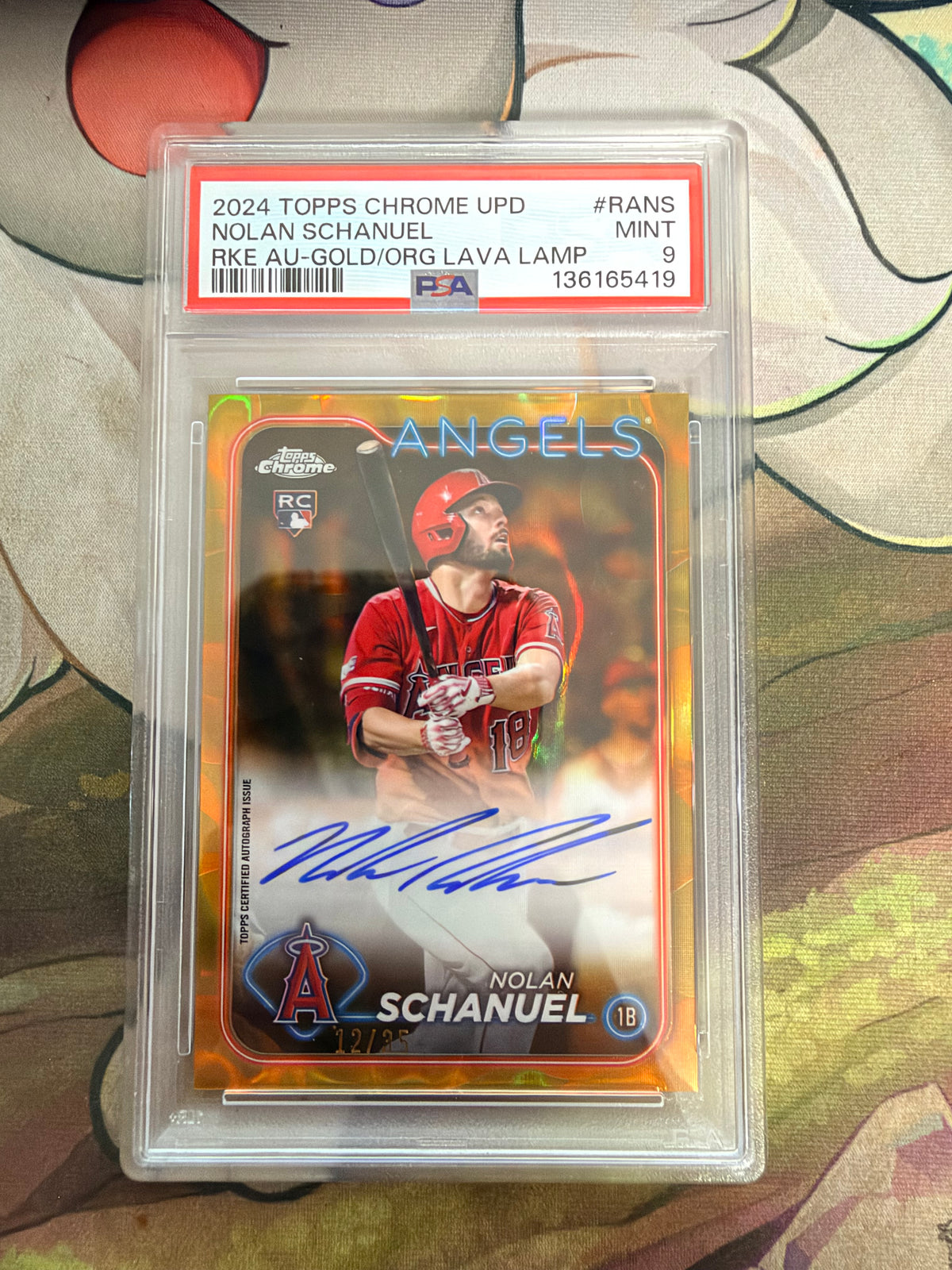 CONSIGN 2024 Topps Chrome Update Nolan Schanuel Rookie Auto Gold/Orange Lava Lamp PSA #9