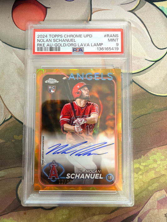 CONSIGN 2024 Topps Chrome Update Nolan Schanuel Rookie Auto Gold/Orange Lava Lamp PSA #9