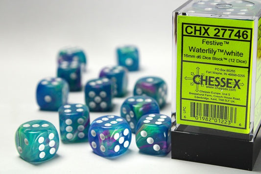 Chessex Festive Waterlily/White 16mm d6 Dice Block (12 Dice)