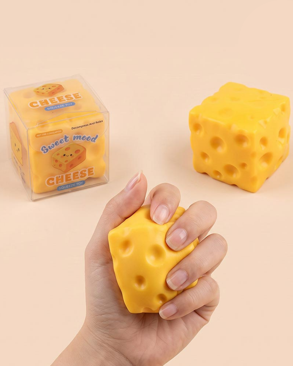 Crunchy Cheese  Cube Shaped ASMR Crunching Sound Squeeze Squishy Stress Relief Toy