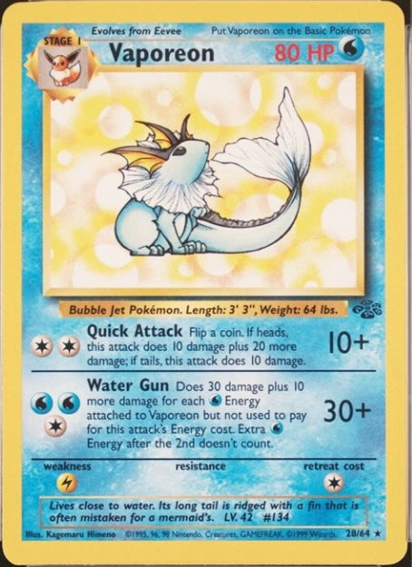 1999 Pokemon Jungle Vaporeon PSA 10