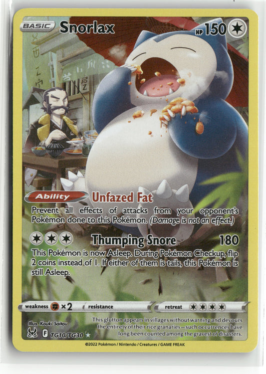 Pokemon Snorlax TG10/TG30 Ultra Rare 2022 SWSH11: Lost Origin Trainer Gallery