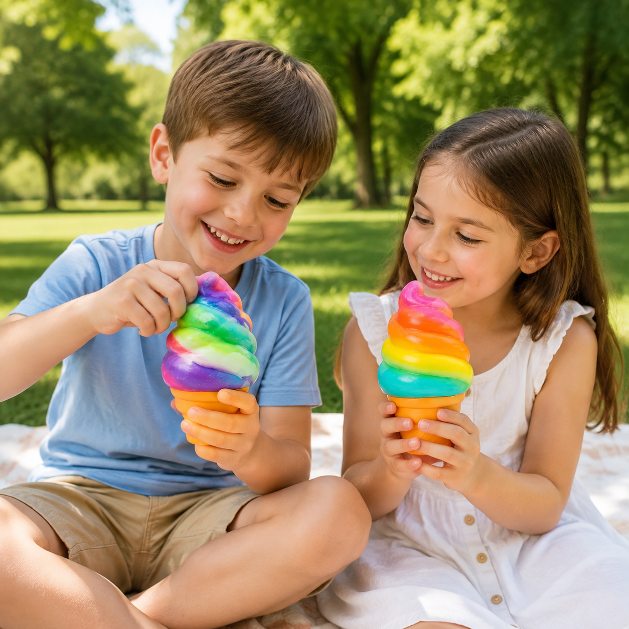 Rainbow Ice Cream Cone Slow-Rise Squishy- Sensory Fidget Toy