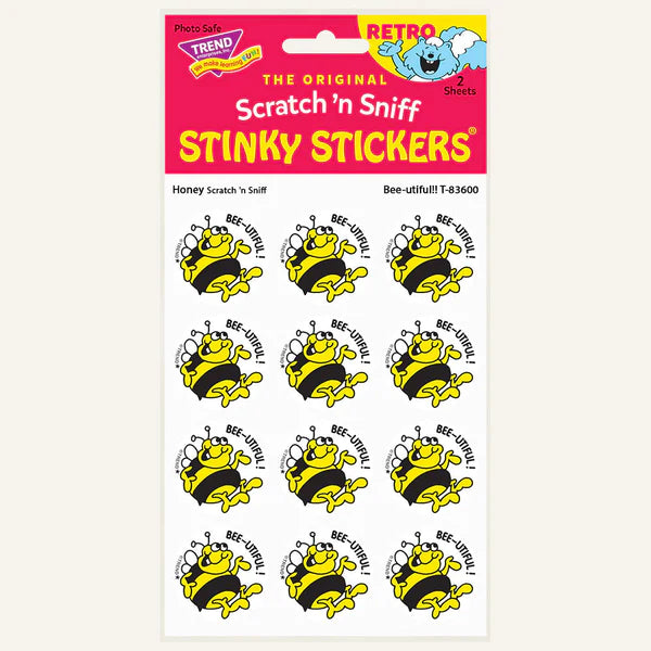 Bee-utiful! - Honey-Scented Retro Scratch 'n Sniff Stinky Stickers, 24 Stickers