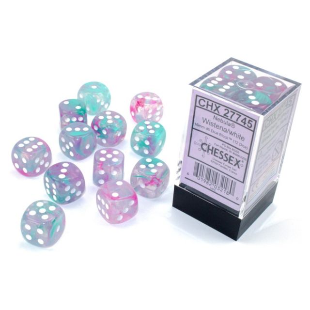 Chessex Nebula Wisteria/White 16mm d6 Dice Block - 12 Dice Set