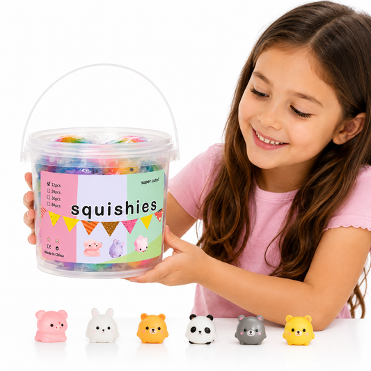 Mini Mochi Animal Squishies  12 Pc Sensory Fidget Toy Bucket