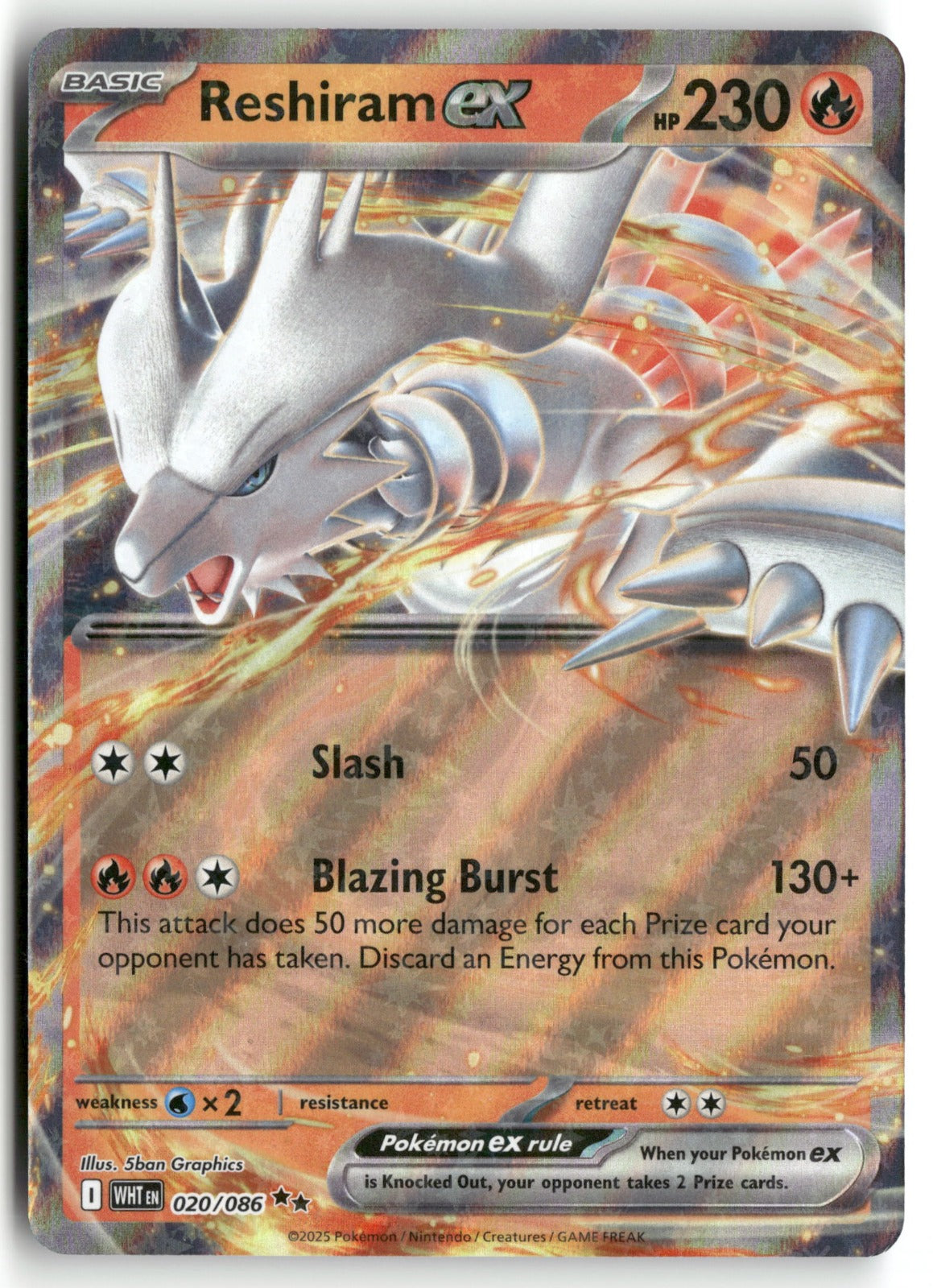 Pokemon Reshiram ex 020/086 Double Rare 2025 SV: White Flare
