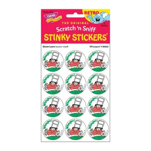 Whoopee! - Green Lawn-Scented Retro Scratch 'n Sniff Stinky Stickers, 24 Stickers