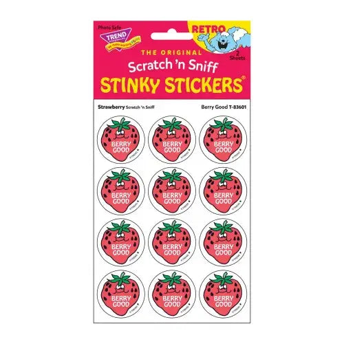 Berry Good - Strawberry-Scented Retro Scratch 'n Sniff Stinky Stickers, 24 Stickers
