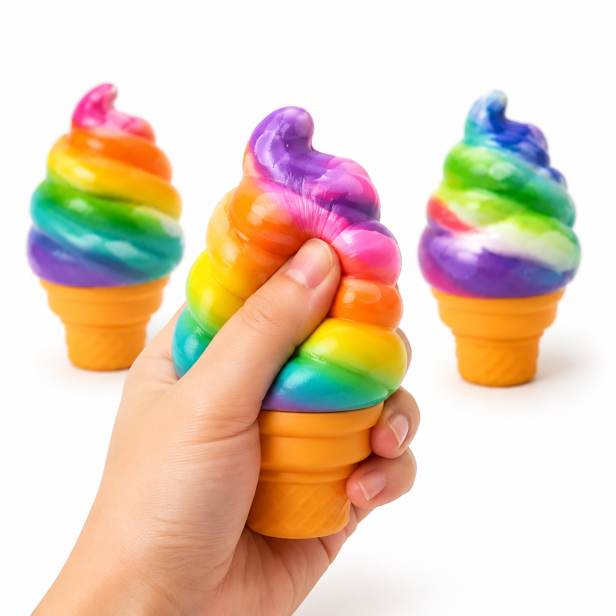 Rainbow Ice Cream Cone Slow-Rise Squishy- Sensory Fidget Toy